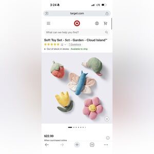 NWT Cloud Island Plush Rattle Flower Toy Set - Pink, Yellow, Blue, Green